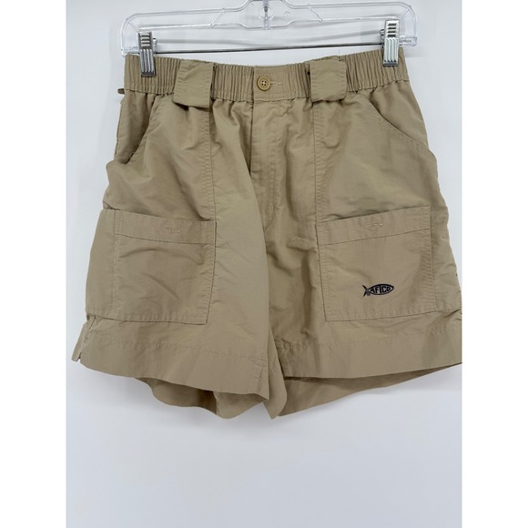AFTCO Fishing Shorts Mens Size 32 Cargo Outdoor Tan Khaki Elastic Waist - Picture 1 of 3